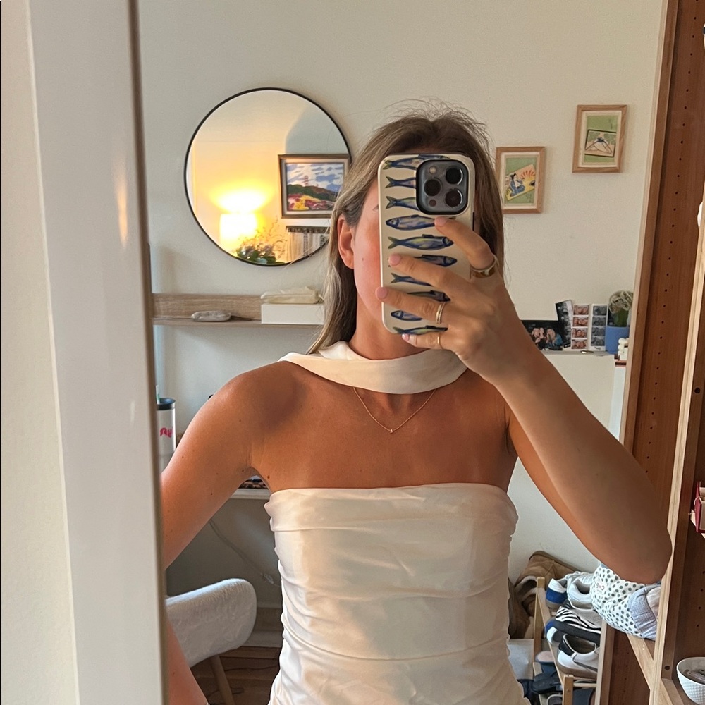 Zara White Strapless Satin-Look Top with Neck Scarf